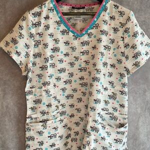 HeartSoul Playful Animal Print Scrub Top L